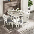 VECELO Rustic 5-Piece Dining Table Set, Rubber Wood Square Table with Shelf and 4 Armless Upholstered Dining Chairs for Kitchen, Gray