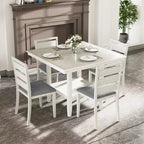 VECELO Rustic 5-Piece Dining Table Set, Rubber Wood Square Table with Shelf and 4 Armless Upholstered Dining Chairs for Kitchen, Gray