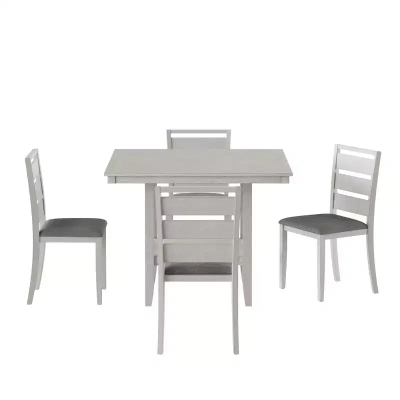 Set da pranzo rustico VECELO da 5 pezzi, tavolo quadrato in legno di gomma con ripiano e 4 sedie da pranzo imbottite senza braccioli per cucina, grigio