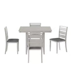 Set da pranzo rustico VECELO da 5 pezzi, tavolo quadrato in legno di gomma con ripiano e 4 sedie da pranzo imbottite senza braccioli per cucina, grigio