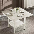 Set da pranzo rustico VECELO da 5 pezzi, tavolo quadrato in legno di gomma con ripiano e 4 sedie da pranzo imbottite senza braccioli per cucina, grigio