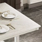 Set da pranzo rustico VECELO da 5 pezzi, tavolo quadrato in legno di gomma con ripiano e 4 sedie da pranzo imbottite senza braccioli per cucina, grigio