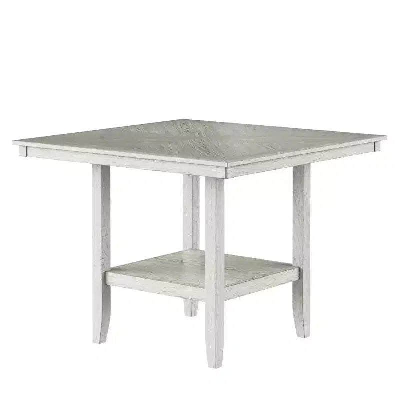 Set da pranzo rustico VECELO da 5 pezzi, tavolo quadrato in legno di gomma con ripiano e 4 sedie da pranzo imbottite senza braccioli per cucina, grigio