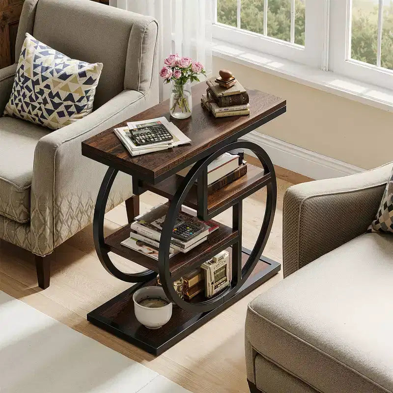 MAYEERTY 4-Tier Storage Side Table Easy Assembly Reinforced MDF Heavy-Duty Metal Frame