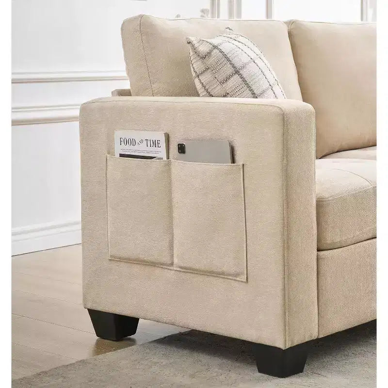 Canapé de 89 pouces, grand canapé 3 places, canapé rembourré en tissu chenille avec accoudoirs larges et coussins amovibles, pour salon, chambre à coucher