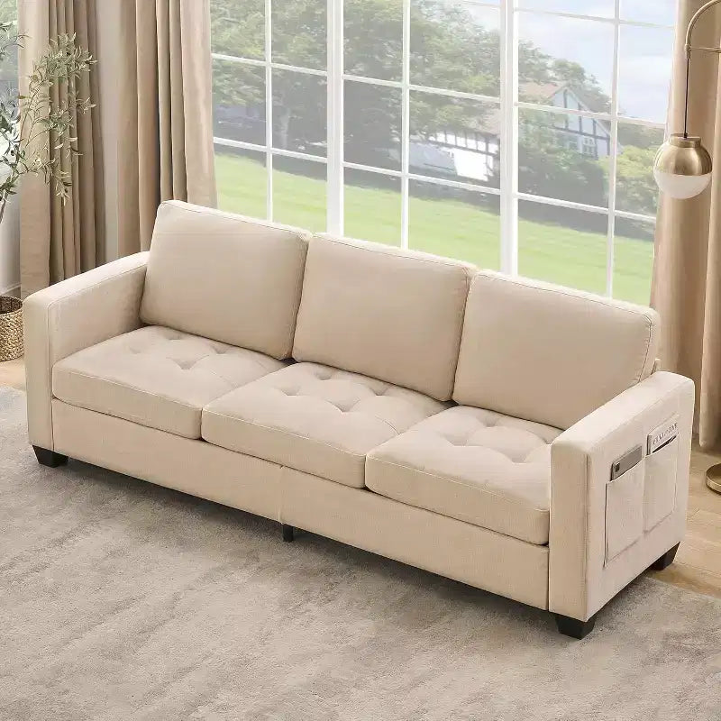 Canapé de 89 pouces, grand canapé 3 places, canapé rembourré en tissu chenille avec accoudoirs larges et coussins amovibles, pour salon, chambre à coucher