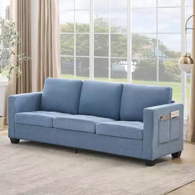 Canapé de 89 pouces, grand canapé 3 places, canapé rembourré en tissu chenille avec accoudoirs larges et coussins amovibles, pour salon, chambre à coucher