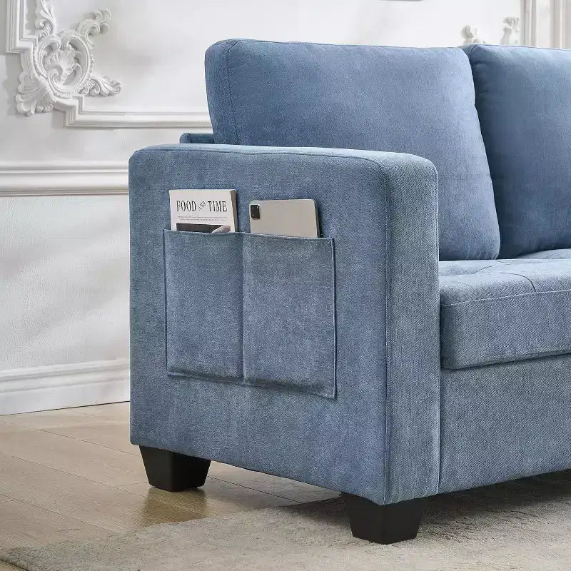 Canapé de 89 pouces, grand canapé 3 places, canapé rembourré en tissu chenille avec accoudoirs larges et coussins amovibles, pour salon, chambre à coucher