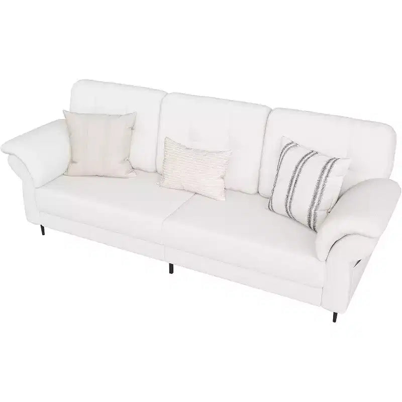 Canapés de 84 pouces pour salon, accoudoirs incurvés, coussins amovibles, molleton Teddy minimaliste, poches latérales, cadre en fer
