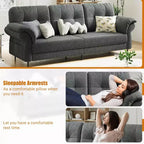 Canapés de 84 pouces pour salon, accoudoirs incurvés, coussins amovibles, molleton Teddy minimaliste, poches latérales, cadre en fer
