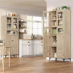 Dispensa da Cucina con Ante in Vetro, Mobile Contenitore per Alimenti Autoportante con Ripiani Regolabili
