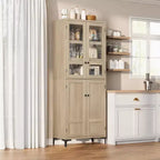 Dispensa da Cucina con Ante in Vetro, Mobile Contenitore per Alimenti Autoportante con Ripiani Regolabili