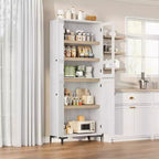 Dispensa da Cucina con Ante in Vetro, Mobile Contenitore per Alimenti Autoportante con Ripiani Regolabili