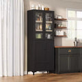Kitchen Pantry Cabinet with Glass Doors, Freestanding Food Storage Cabinet with Adjustable Shelves