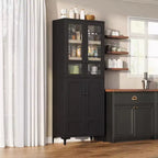 Kitchen Pantry Cabinet with Glass Doors, Freestanding Food Storage Cabinet with Adjustable Shelves