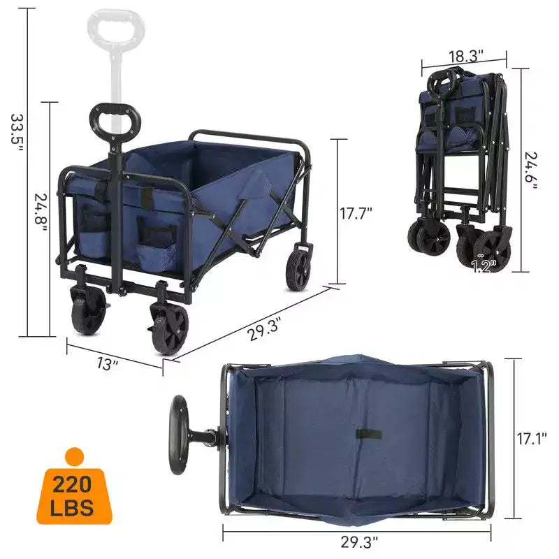 Karl Home Chariot de jardin bleu pliable et portable de 74,4 cm de large