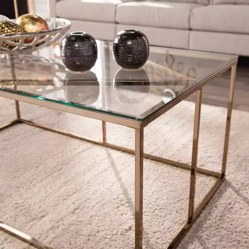 Tavolino da caffè contemporaneo Nicholance con piano in vetro - Champagne - SEI