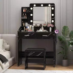 Toeletta con Specchio, Mobile Trucco con Sgabello Imbottito, 3 Modalità di Illuminazione e Luminosità Regolabile