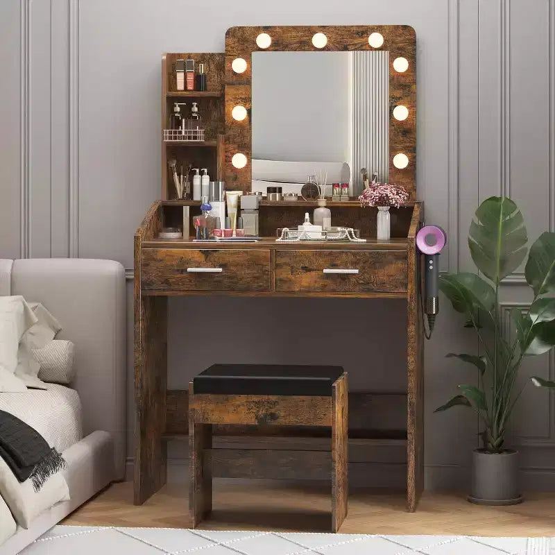 Toeletta con Specchio, Mobile Trucco con Sgabello Imbottito, 3 Modalità di Illuminazione e Luminosità Regolabile