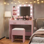 Toeletta con Specchio, Mobile Trucco con Sgabello Imbottito, 3 Modalità di Illuminazione e Luminosità Regolabile