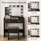 Toeletta con Specchio, Mobile Trucco con Sgabello Imbottito, 3 Modalità di Illuminazione e Luminosità Regolabile
