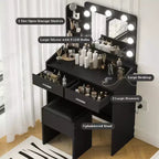 Toeletta con Specchio, Mobile Trucco con Sgabello Imbottito, 3 Modalità di Illuminazione e Luminosità Regolabile