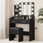 Toeletta con Specchio, Mobile Trucco con Sgabello Imbottito, 3 Modalità di Illuminazione e Luminosità Regolabile