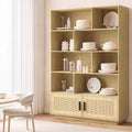 5 Tier Boho Wooden Bookcase with Rattan Doors, Wooden Bookcase and Bookshelf with Storage, Multi-Layer Rattan Shelf, Large Bookshelf for Living Room