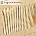 Libreria in Legno Boho a 5 Ripiani con Ante in Rattan, Libreria e Scaffale in Legno con Contenitore, Scaffale in Rattan Multistrato, Grande Libreria per Soggiorno