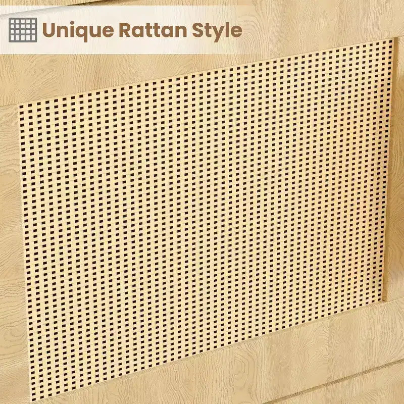 Bibliothèque bohème à 5 niveaux en bois avec portes en rotin, bibliothèque en bois avec rangement, étagère à plusieurs niveaux en rotin, grande bibliothèque pour salon