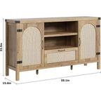 Credenza da Cucina Rustica 59, Madia Moderna in Legno, Credenza per Caffè in Rattan, Mobili Contemporanei per Soggiorno e Sala da Pranzo