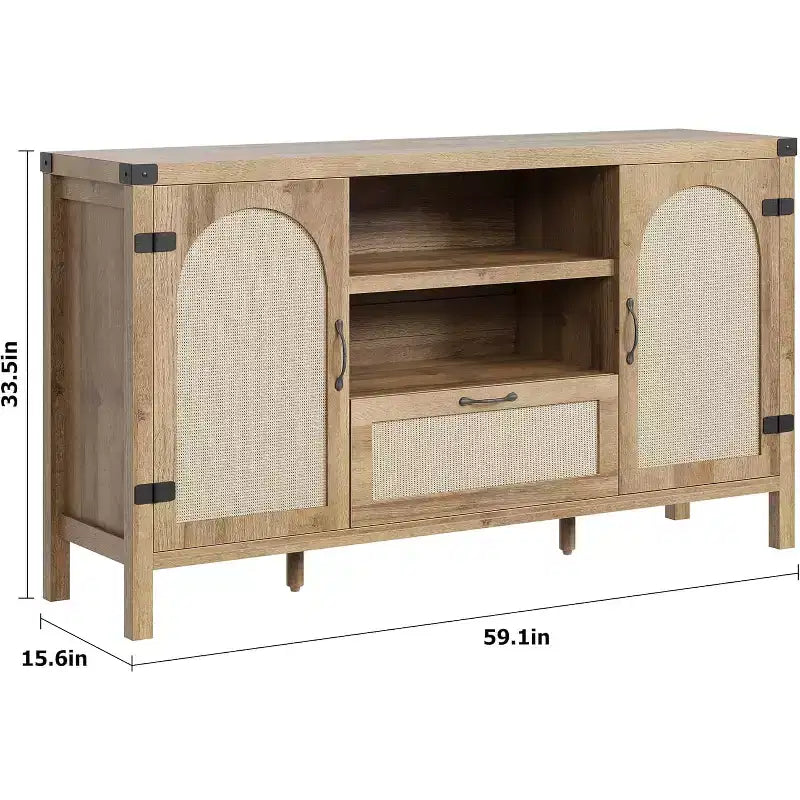 Buffet de cuisine de ferme 59, buffet en bois moderne, buffet de bar à café en rotin, meubles de salon et de salle à manger contemporains