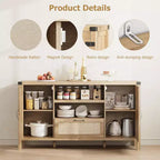 Credenza da Cucina Rustica 59, Madia Moderna in Legno, Credenza per Caffè in Rattan, Mobili Contemporanei per Soggiorno e Sala da Pranzo