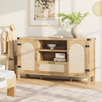 Credenza da Cucina Rustica 59, Madia Moderna in Legno, Credenza per Caffè in Rattan, Mobili Contemporanei per Soggiorno e Sala da Pranzo