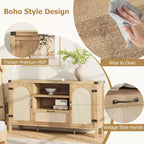 Credenza da Cucina Rustica 59, Madia Moderna in Legno, Credenza per Caffè in Rattan, Mobili Contemporanei per Soggiorno e Sala da Pranzo