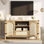 Credenza da Cucina Rustica 59, Madia Moderna in Legno, Credenza per Caffè in Rattan, Mobili Contemporanei per Soggiorno e Sala da Pranzo