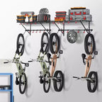 Portabici VEVOR, Portabici da Parete per 4 Biciclette, Appendiabiti Portabici da Parete con 2 Ripiani, Organizer per Casa e Garage, Personalizzabile per Varie Dimensioni di Biciclette