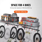 Portabici VEVOR, Portabici da Parete per 4 Biciclette, Appendiabiti Portabici da Parete con 2 Ripiani, Organizer per Casa e Garage, Personalizzabile per Varie Dimensioni di Biciclette