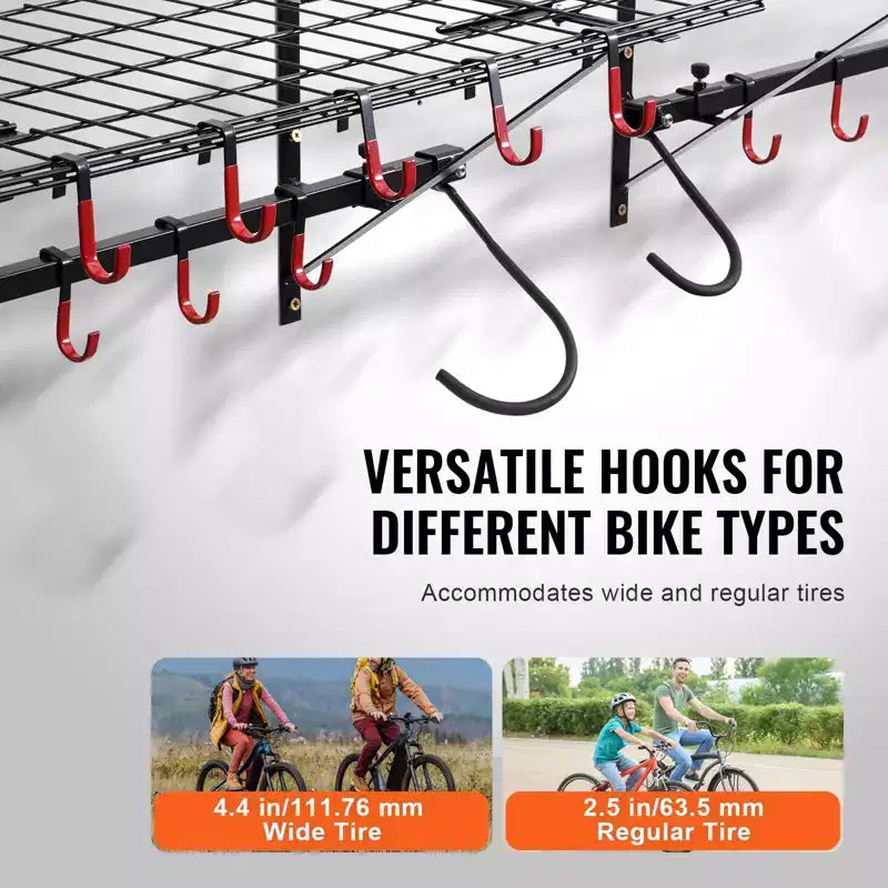 Portabici VEVOR, Portabici da Parete per 4 Biciclette, Appendiabiti Portabici da Parete con 2 Ripiani, Organizer per Casa e Garage, Personalizzabile per Varie Dimensioni di Biciclette
