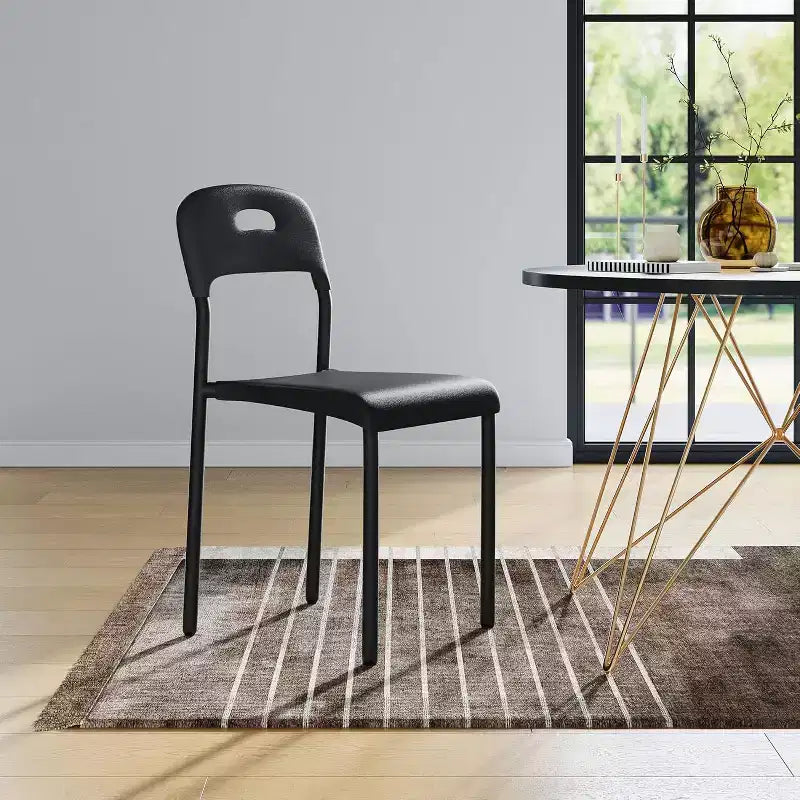 Dining Chairs Set of 1, Stackable Modern Kitchen Chairs, Plastic Dining Room Chair with Metal Legs, Waterproof & Stain-Resistant, Black
