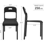 Sedie da Pranzo Set da 1, Sedie da Cucina Moderne Impilabili, Sedia da Pranzo in Plastica con Gambe in Metallo, Impermeabile e Resistente alle Macchie, Nere