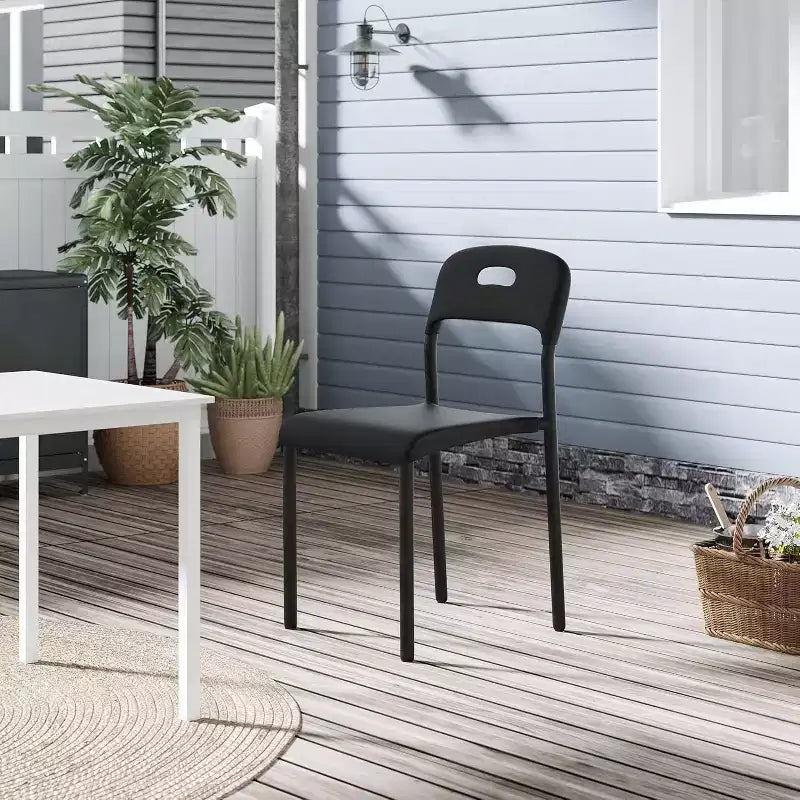 Sedie da Pranzo Set da 1, Sedie da Cucina Moderne Impilabili, Sedia da Pranzo in Plastica con Gambe in Metallo, Impermeabile e Resistente alle Macchie, Nere