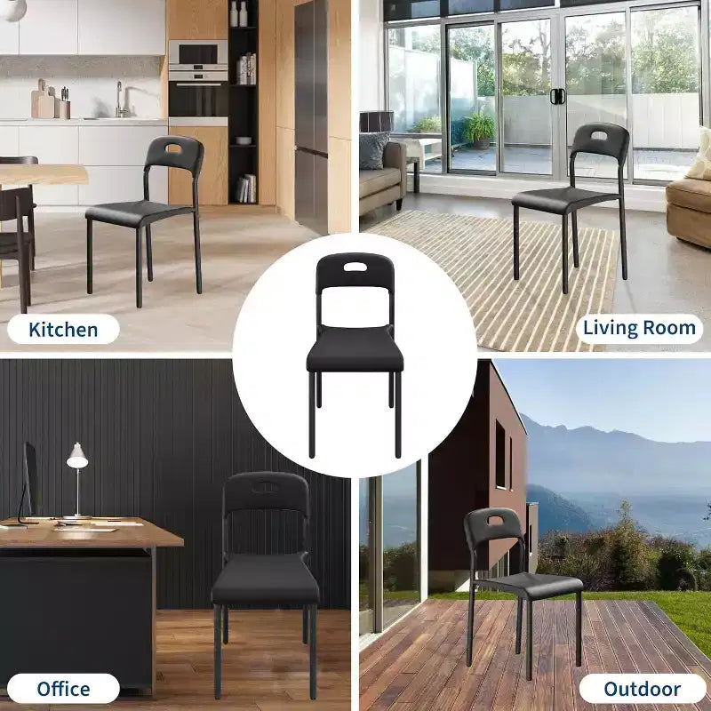 Sedie da Pranzo Set da 1, Sedie da Cucina Moderne Impilabili, Sedia da Pranzo in Plastica con Gambe in Metallo, Impermeabile e Resistente alle Macchie, Nere