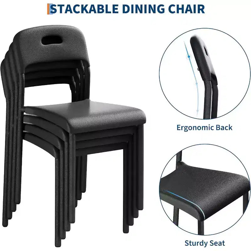 Sedie da Pranzo Set da 1, Sedie da Cucina Moderne Impilabili, Sedia da Pranzo in Plastica con Gambe in Metallo, Impermeabile e Resistente alle Macchie, Nere