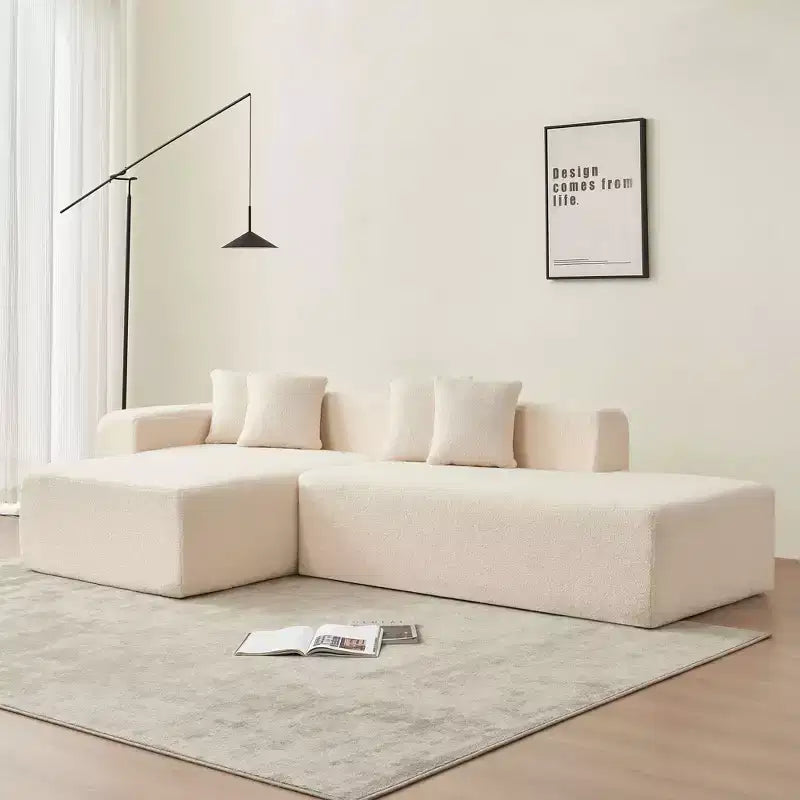 MAYEERTY Lambswool Fabric L-Shaped 5-Seat Modular Sectional Sofa with Chaise for Bedroom and Apartment