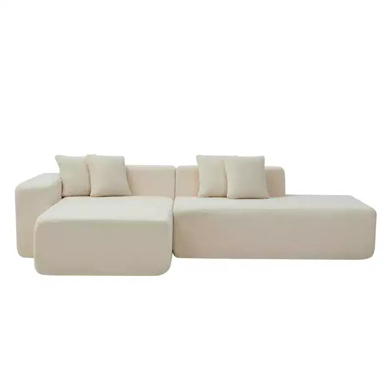 Divano Sezionale Modulare a L a 5 Posti in Tessuto di Lana di Agnello MAYEERTY con Chaise-Longue per Camera da Letto e Appartamento