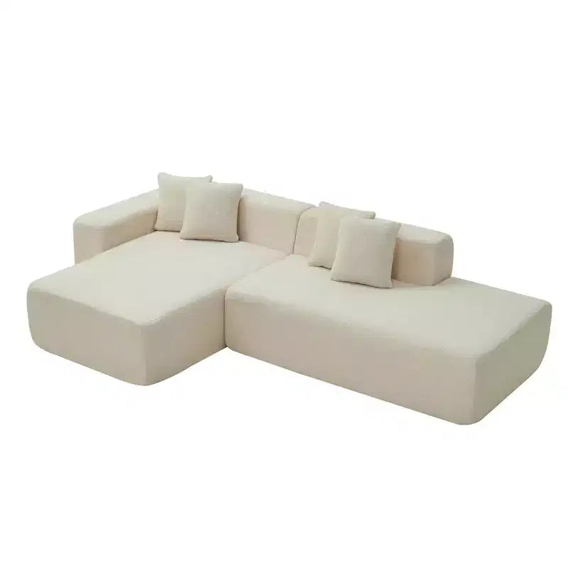 Divano Sezionale Modulare a L a 5 Posti in Tessuto di Lana di Agnello MAYEERTY con Chaise-Longue per Camera da Letto e Appartamento