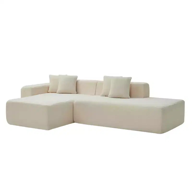 Divano Sezionale Modulare a L a 5 Posti in Tessuto di Lana di Agnello MAYEERTY con Chaise-Longue per Camera da Letto e Appartamento
