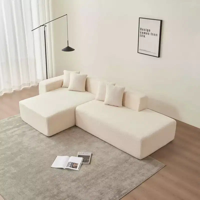 Divano Sezionale Modulare a L a 5 Posti in Tessuto di Lana di Agnello MAYEERTY con Chaise-Longue per Camera da Letto e Appartamento