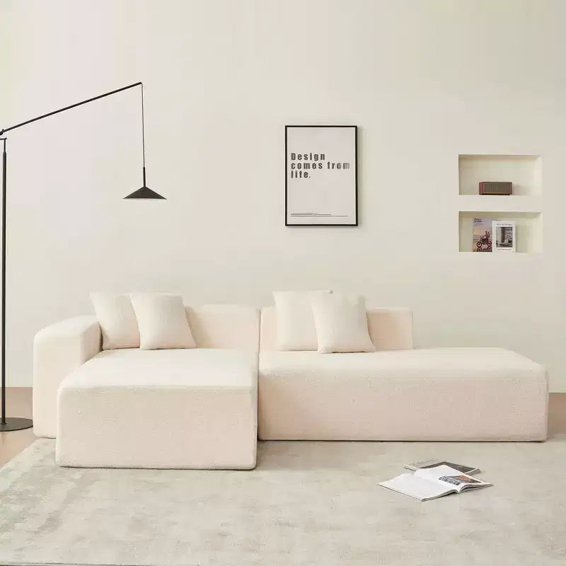 MAYEERTY Canapé sectionnel modulaire en tissu agneau à 5 places en forme de L avec méridienne pour chambre et appartement